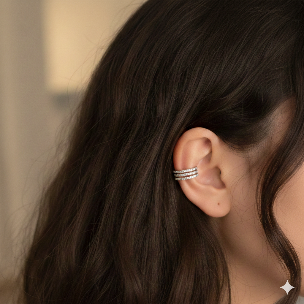 Silberfarbener Ear Cuff Mit Zirkonia