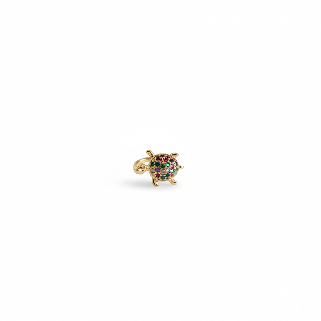 Goldener Schildkröten Ear Cuff Mit Bunten Zirkonia Eleganter