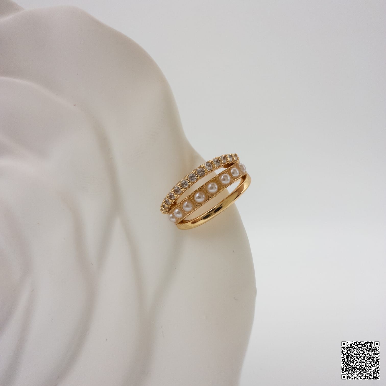 Eleganter Perlenring Mit Zirkonia Für Damen Goldfarbener