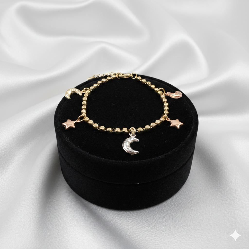 Mond & Sterne Charm-Armband Elegantes Damenarmband In Goldoptik