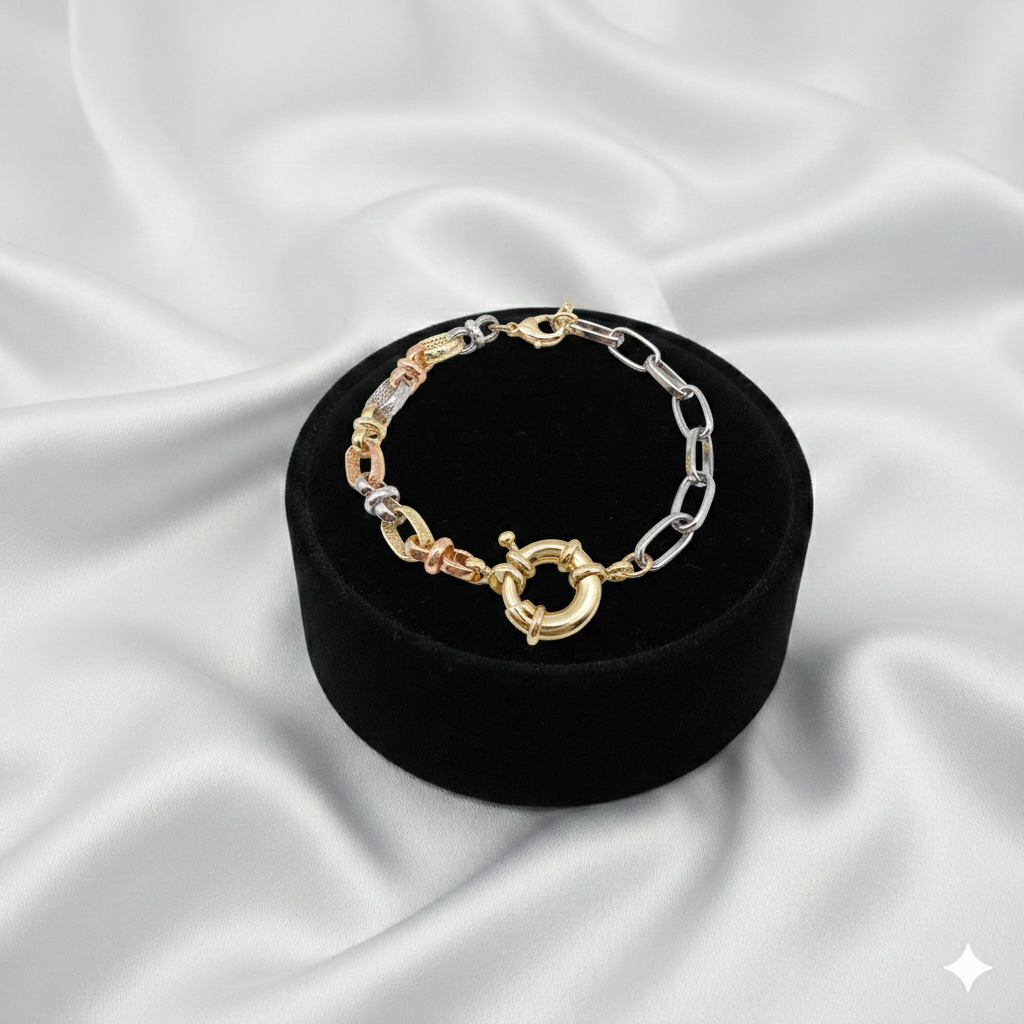 Elegantes Dreifarbiges Gliederarmband Für Damen
