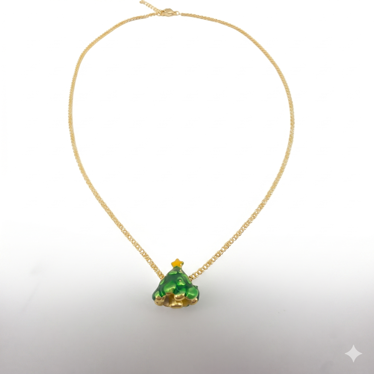 Goldfarbene Weihnachtsbaum Halskette Mit Emaille Damen Modeschmuck