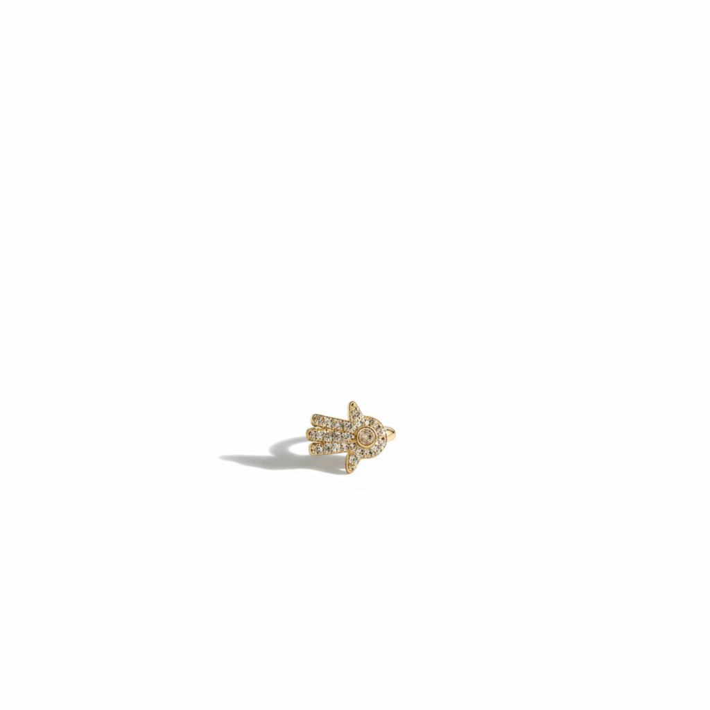 Goldener Hamsa Ear Cuff Mit Zirkonia Eleganter Ohrschmuck