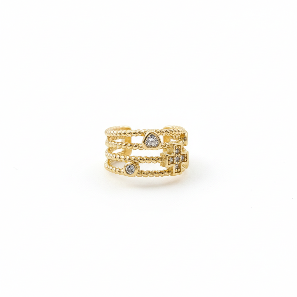 Goldener Mehrreihiger Ear Cuff Mit Zirkonia Eleganter Ohrschmuck
