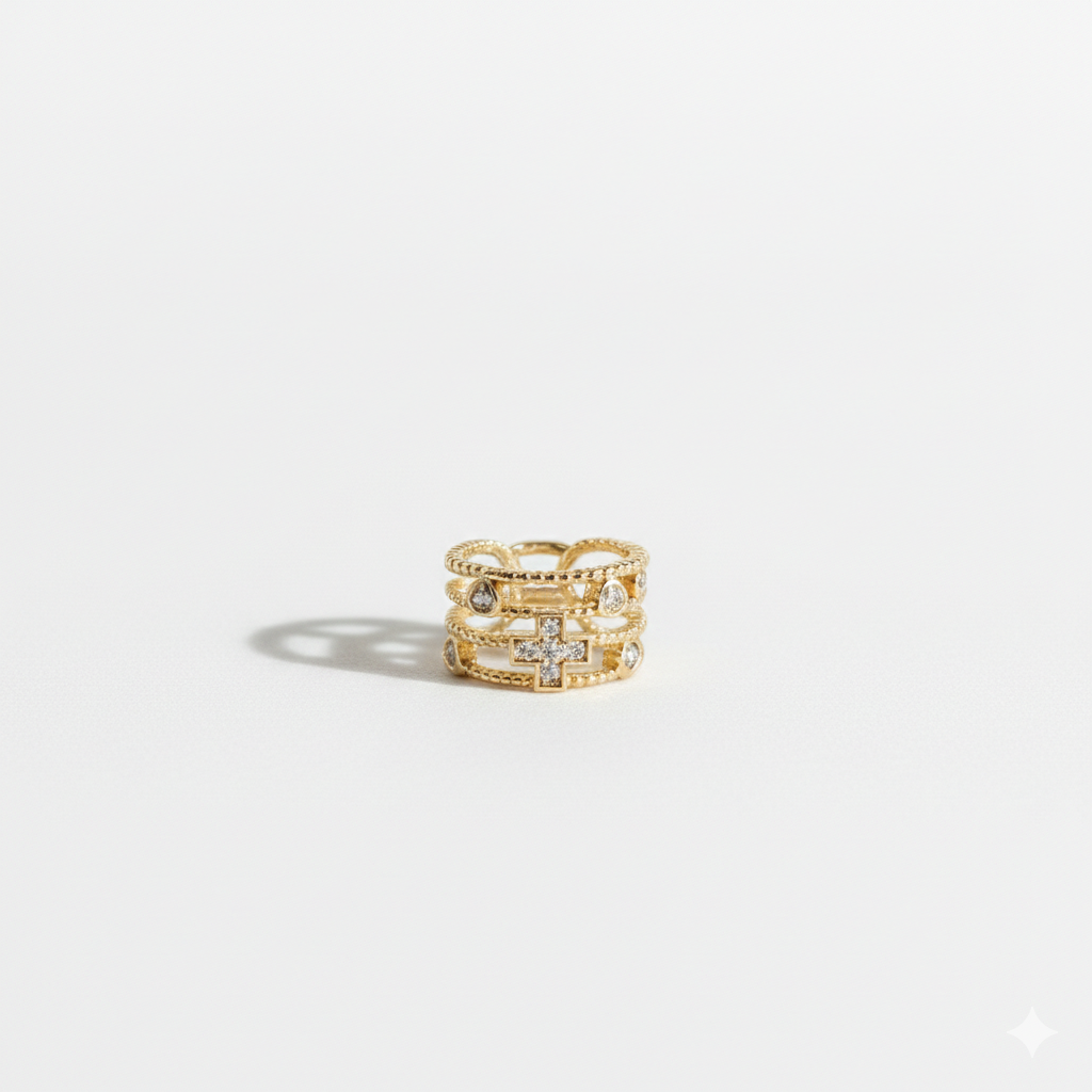 Goldener Mehrreihiger Ear Cuff Mit Zirkonia Eleganter Ohrschmuck