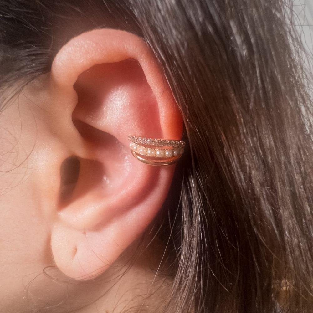 Eleganter Perlenring Mit Zirkonia Für Damen Goldfarbener