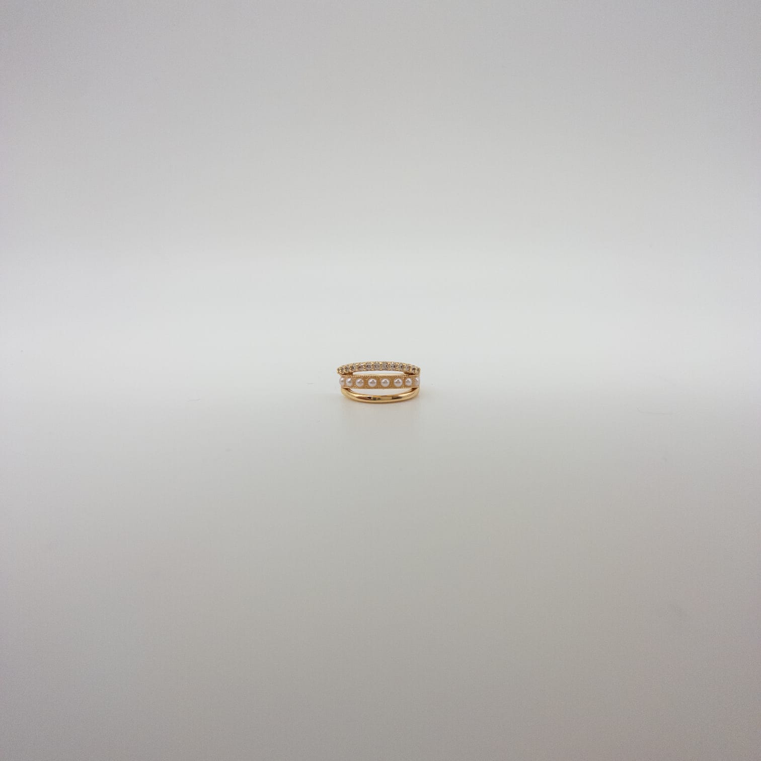 Eleganter Perlenring Mit Zirkonia Für Damen Goldfarbener