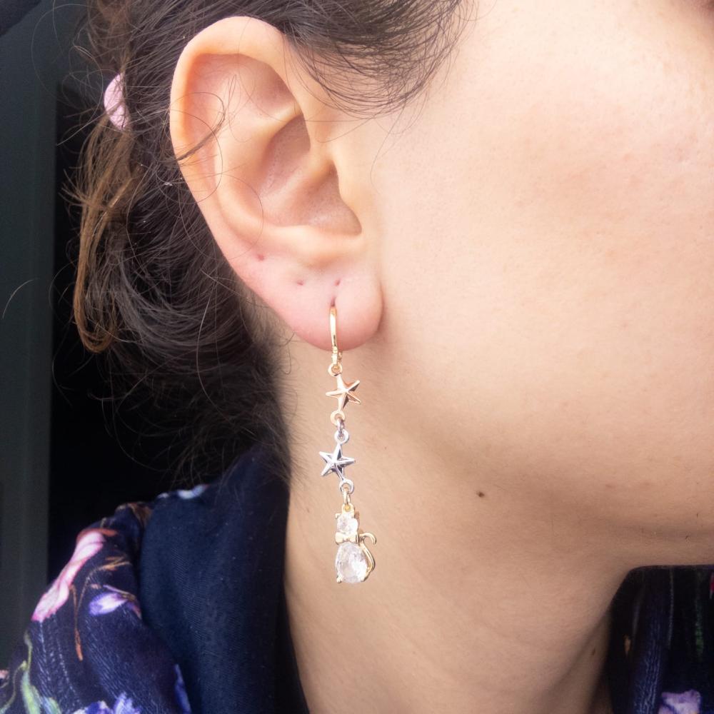 Stern Hängeohrringe Mit Zirkonia Dreifarbige Elegante Damen