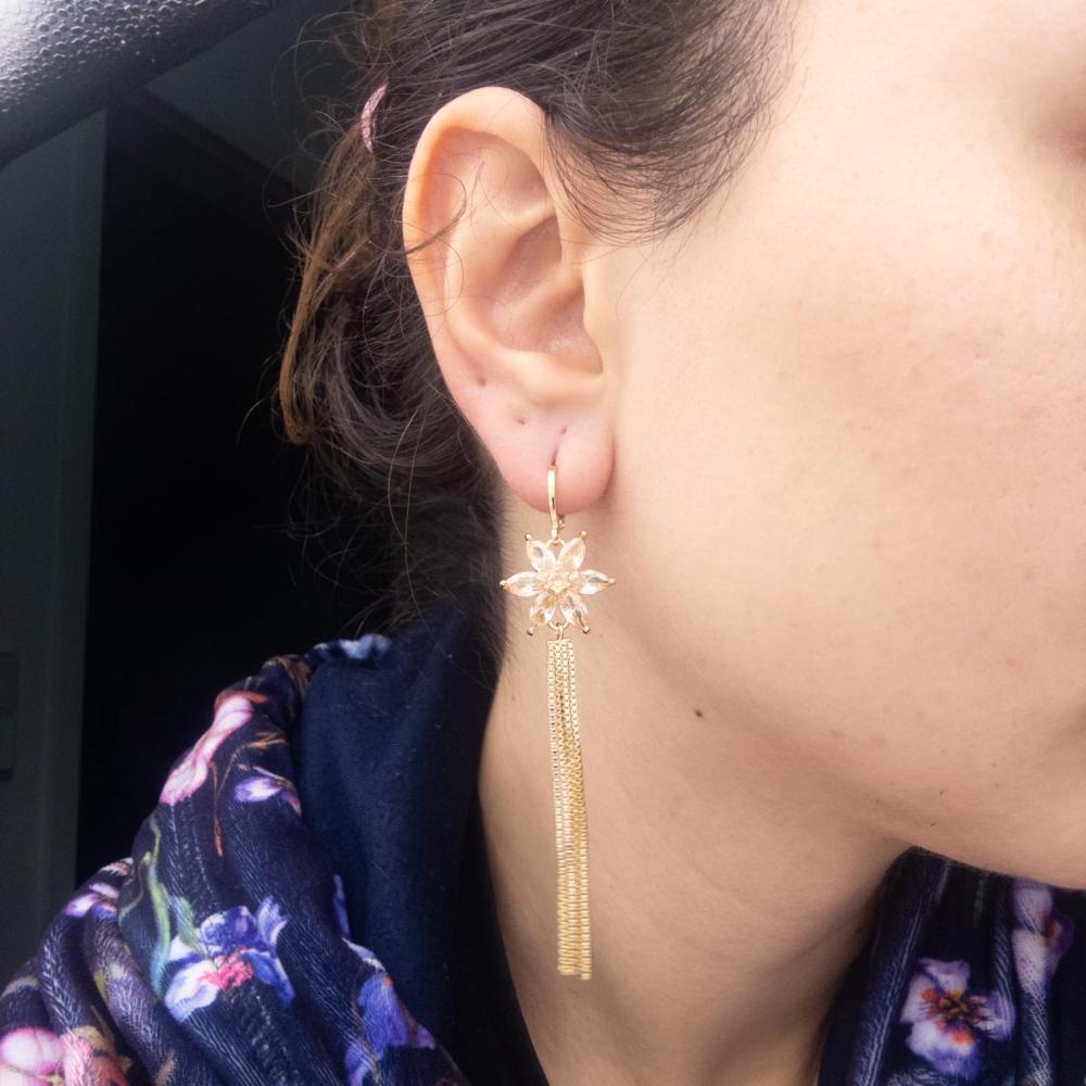 Goldene Blumen Quasten Ohrringe Mit Zirkonia Lange Damen Ohrhänger