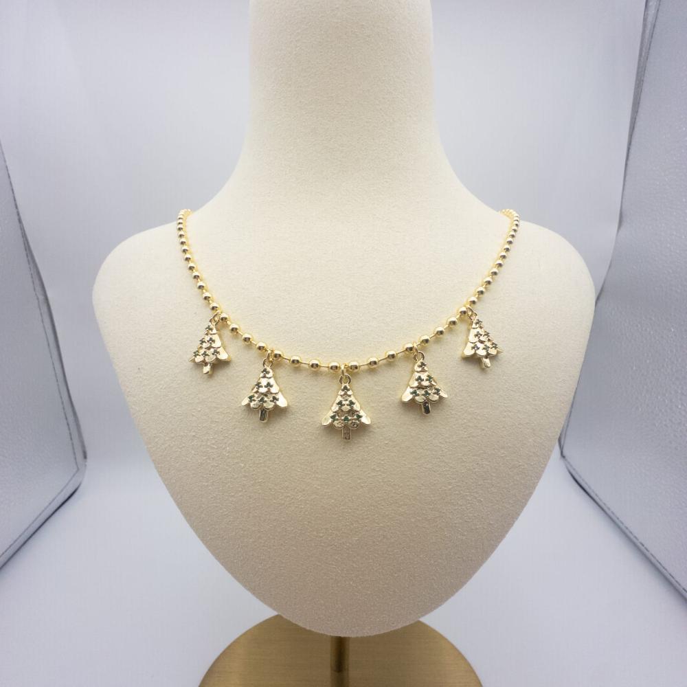 Elegante Weihnachtsbaum Halskette In Gold Damenkette Mit Fünf