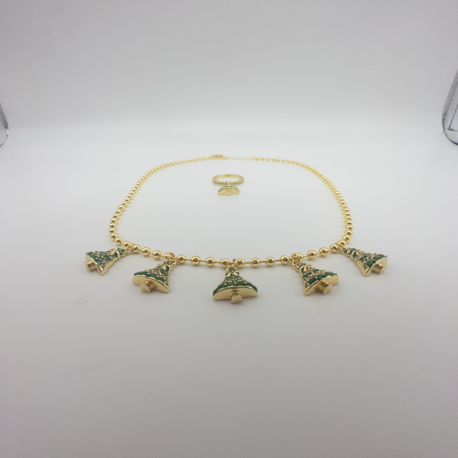 Goldfarbenes Weihnachts-Schmuckset Mit Weihnachtsbaum-Halskette