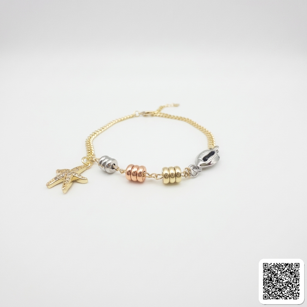 Vergoldetes Damen Armband Mit Dreifarbigen Perlen & Zirkonia Hover