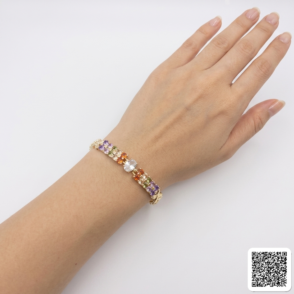 Elegantes Damen-Armband Mit Bunten Zirkonia Und Ovalem Kristall Hover