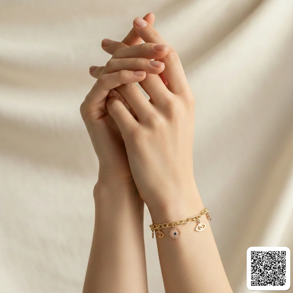 Elegantes Charm-Armband Mit Nazar-Auge Anhängern Goldfarben Hover
