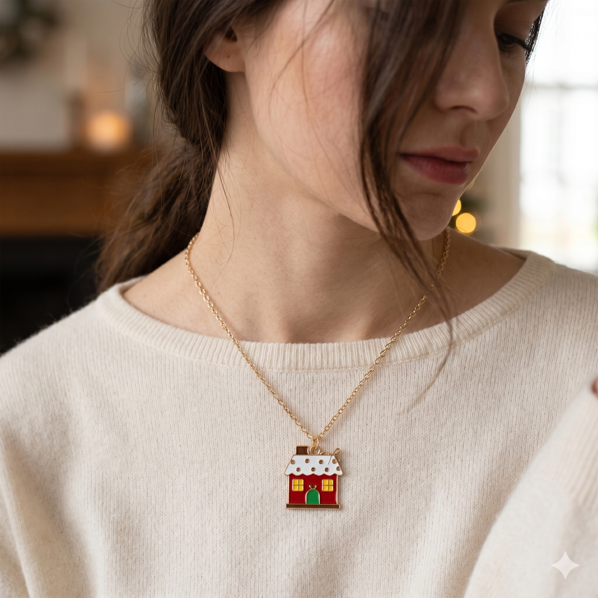 Charm-Halskette Mit Haus-Anhänger Vergoldeter Modeschmuck