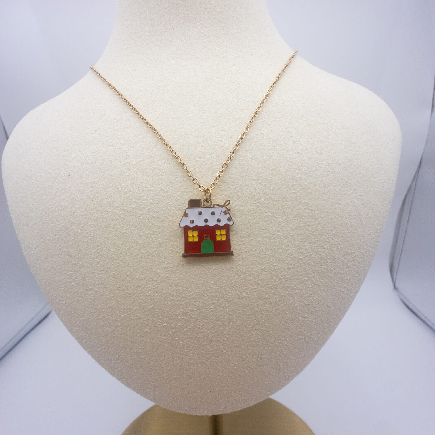 Charm-Halskette Mit Haus-Anhänger Vergoldeter Modeschmuck