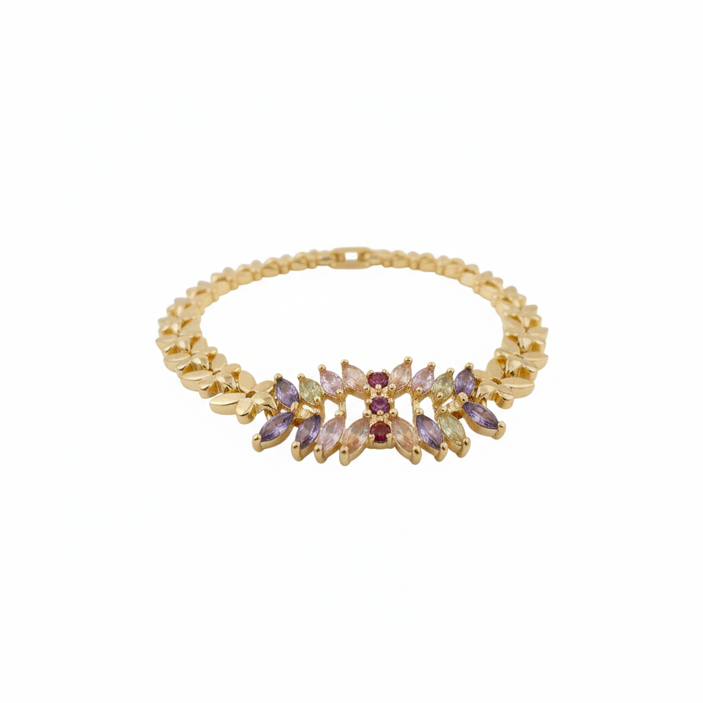 Elegantes Gold-Armband Mit Funkelnden Blütensteinen