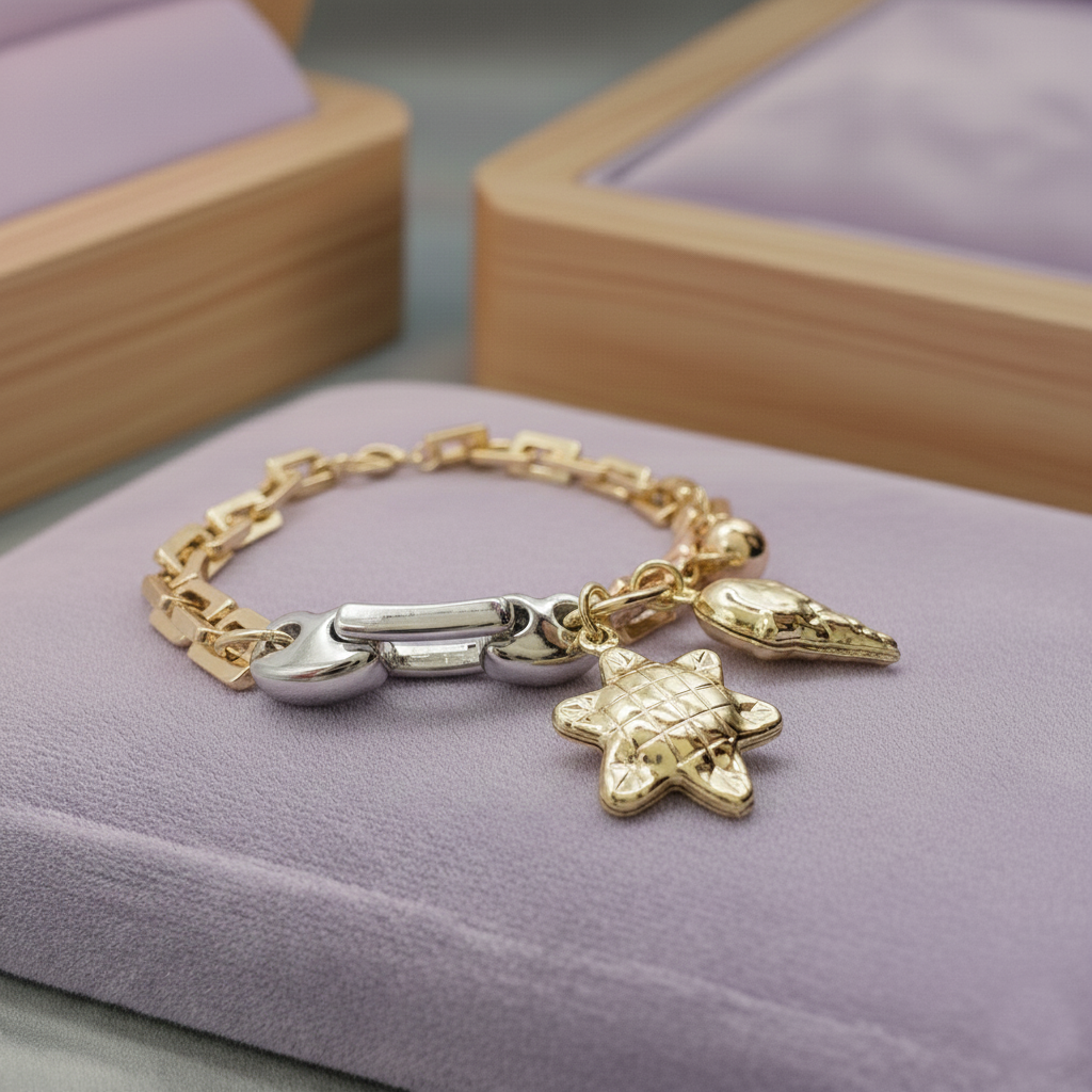 Goldfarbener Charm-Ring Mit Eis- Und Sternanhänger