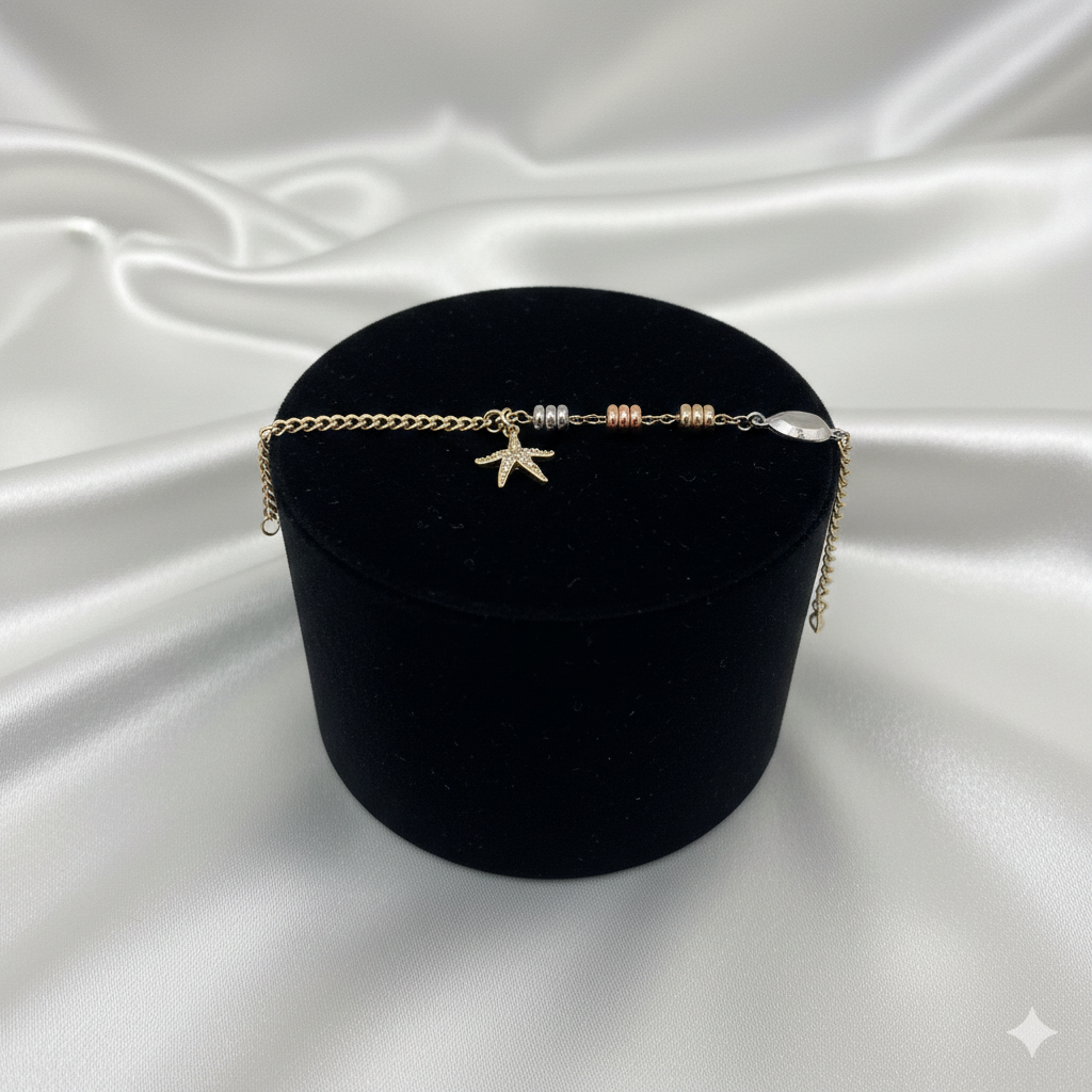 Elegantes Damen-Armband Mit Seestern- & Muschel-Anhänger Tricolor
