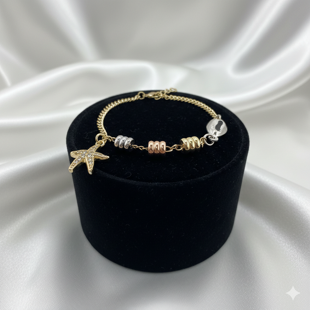 Elegantes Damen-Armband Mit Seestern- & Muschel-Anhänger Tricolor
