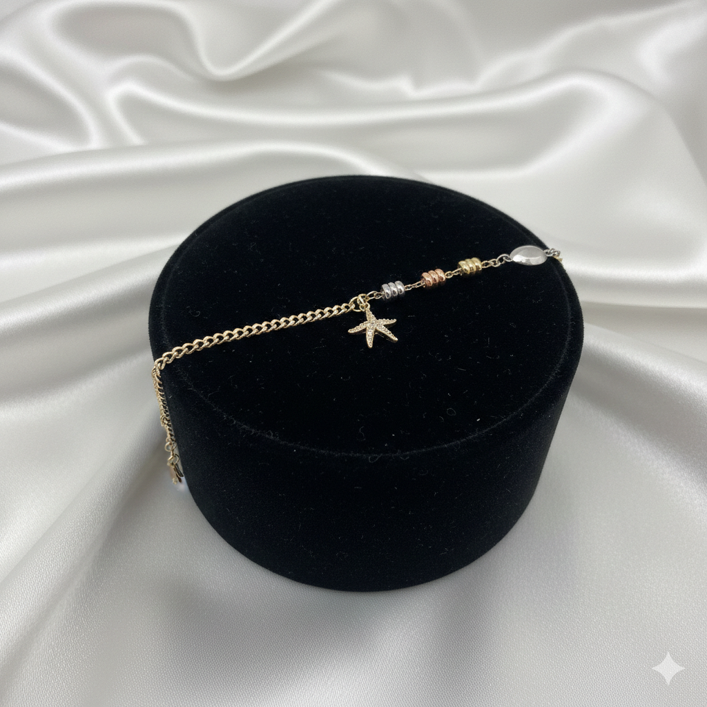 Elegantes Damen-Armband Mit Seestern- & Muschel-Anhänger Tricolor