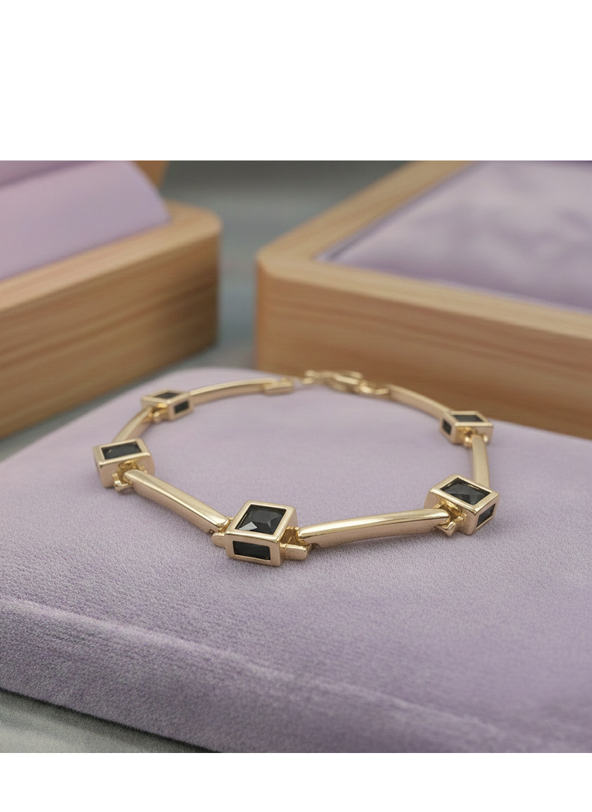 Elegantes Armband Mit Schwarzen Quadratischen Steinen Goldfarben