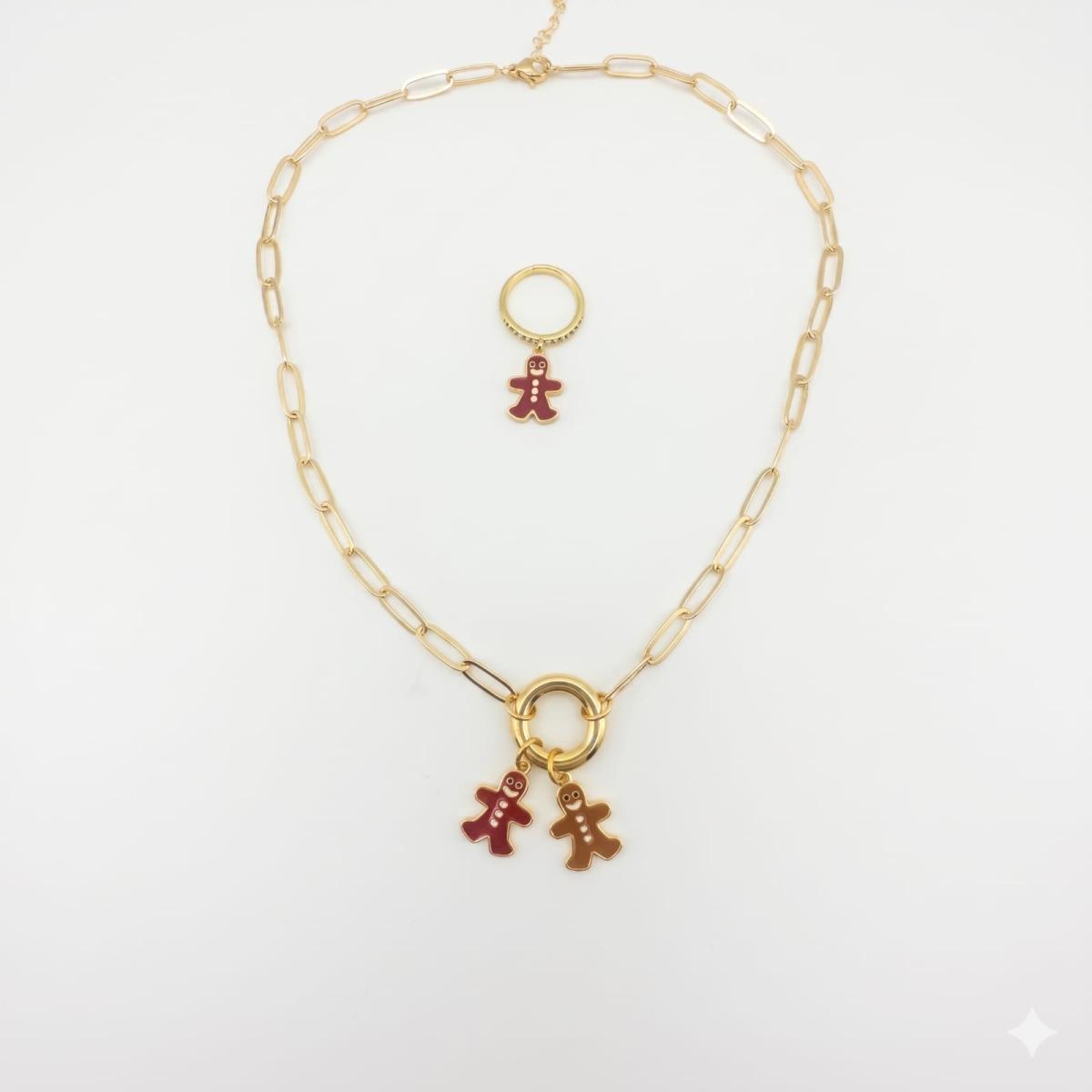 Goldenes Lebkuchenmännchen Schmuckset Mit Kette Und Ring