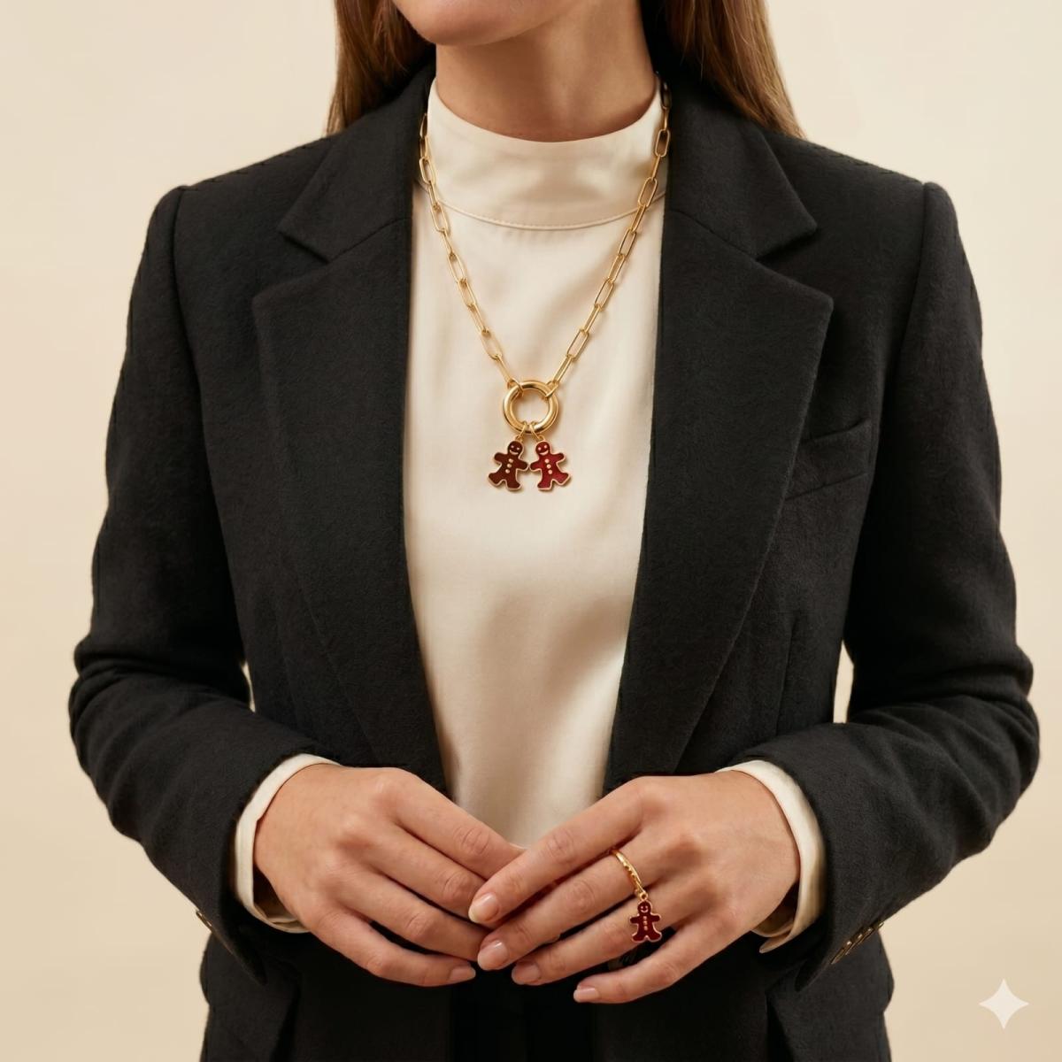 Goldenes Lebkuchenmännchen Schmuckset Mit Kette Und Ring