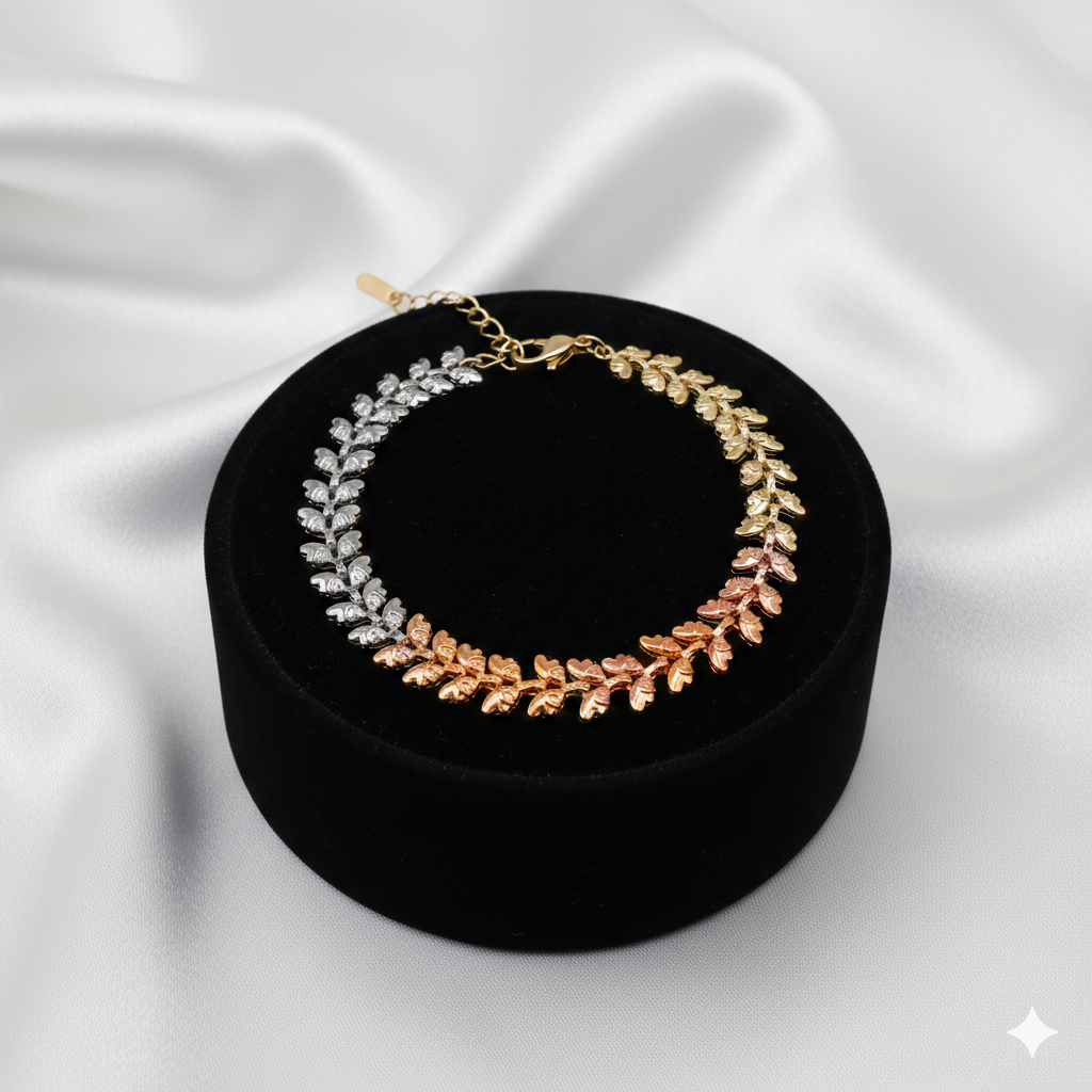 Elegantes Blatt-Armband In Tricolor-Design