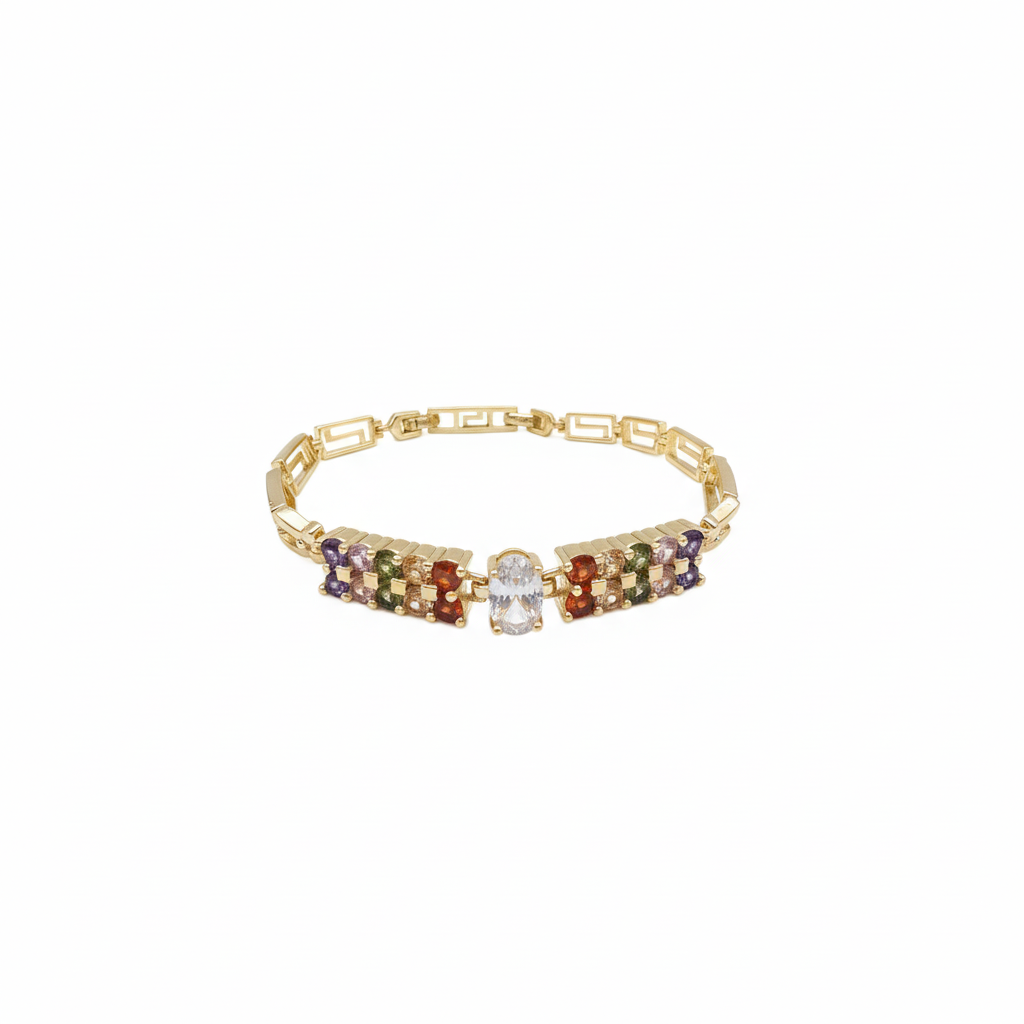 Elegantes Damen-Armband Mit Bunten Zirkonia Und Ovalem Kristall