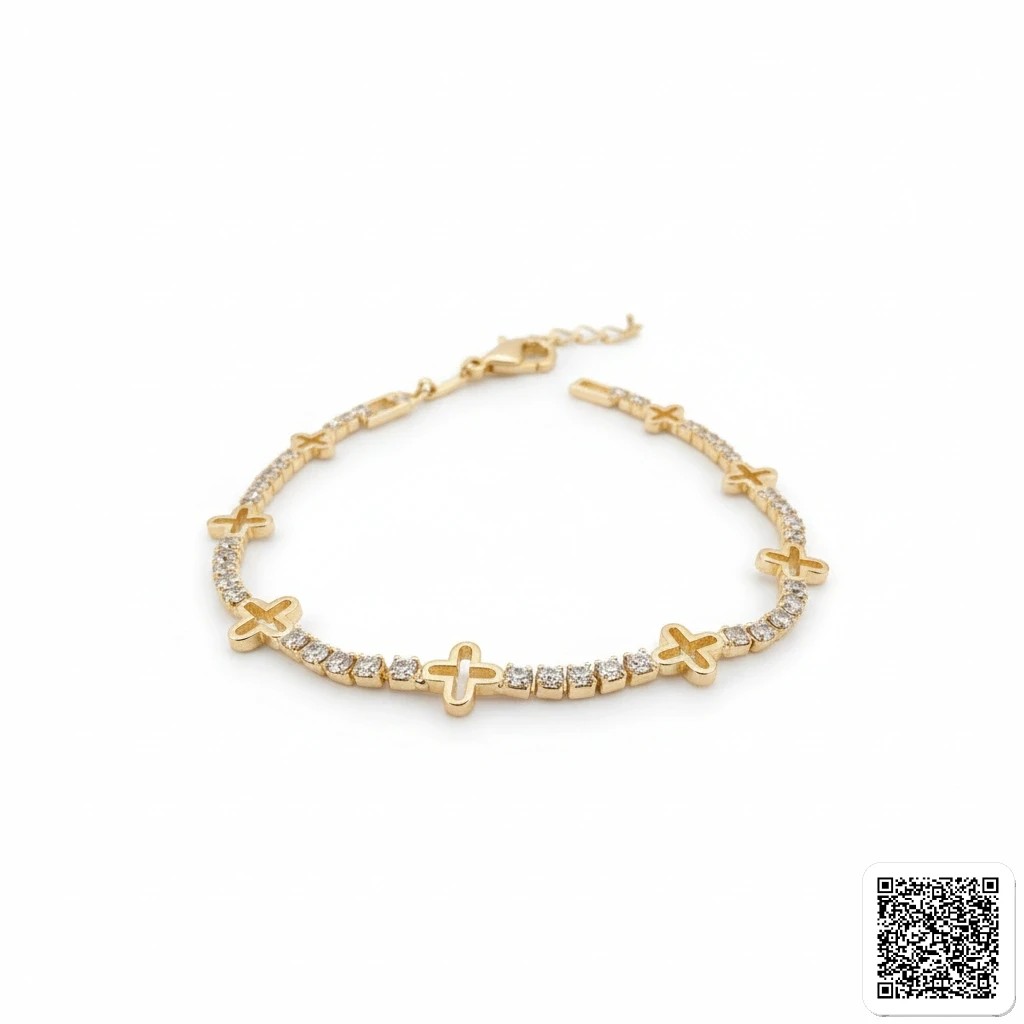 Elegantes Tennisarmband Mit Kleeblatt-Design Und Zirkonia In Gold