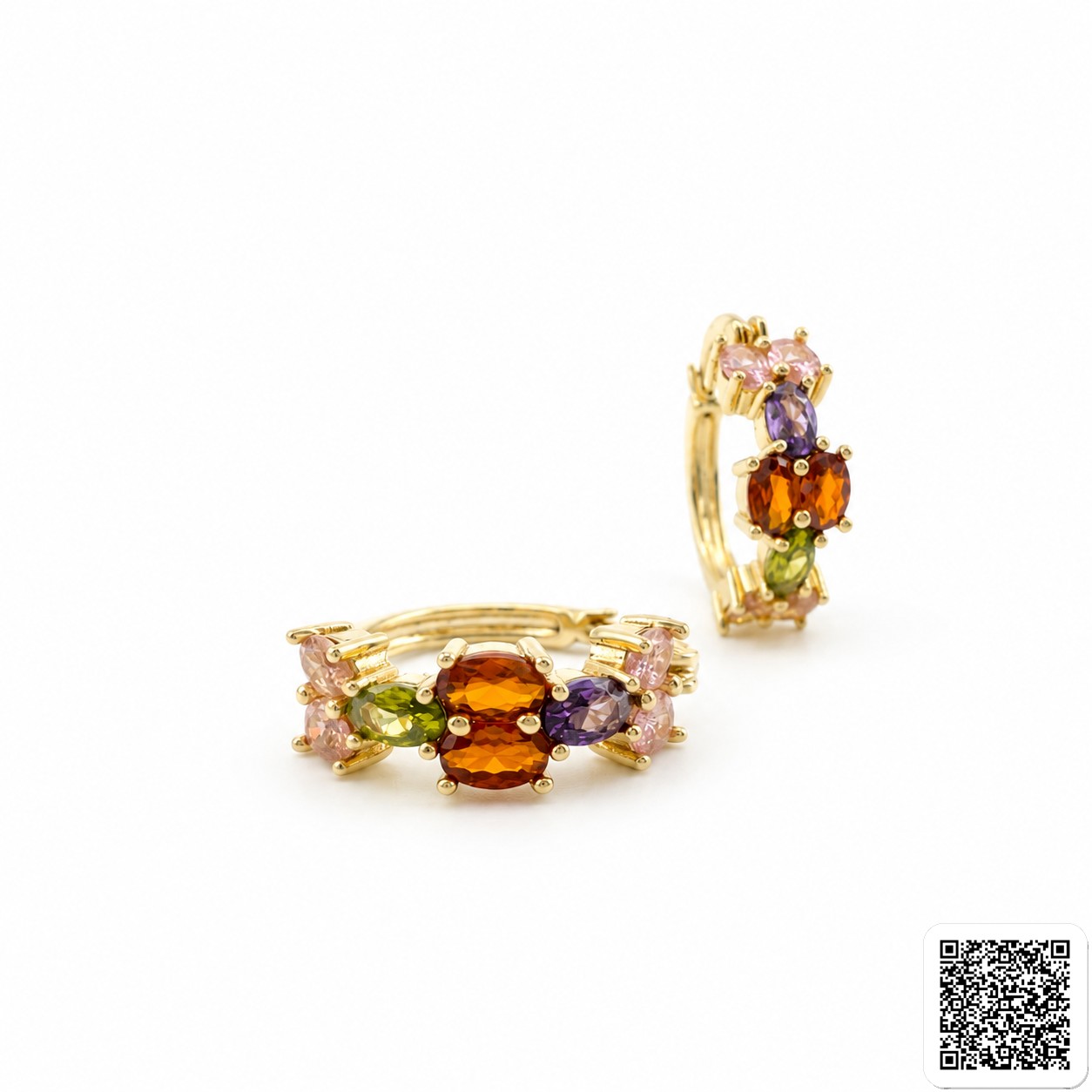 Creolen Damen Gold Bunte Zirkonia Ohrringe