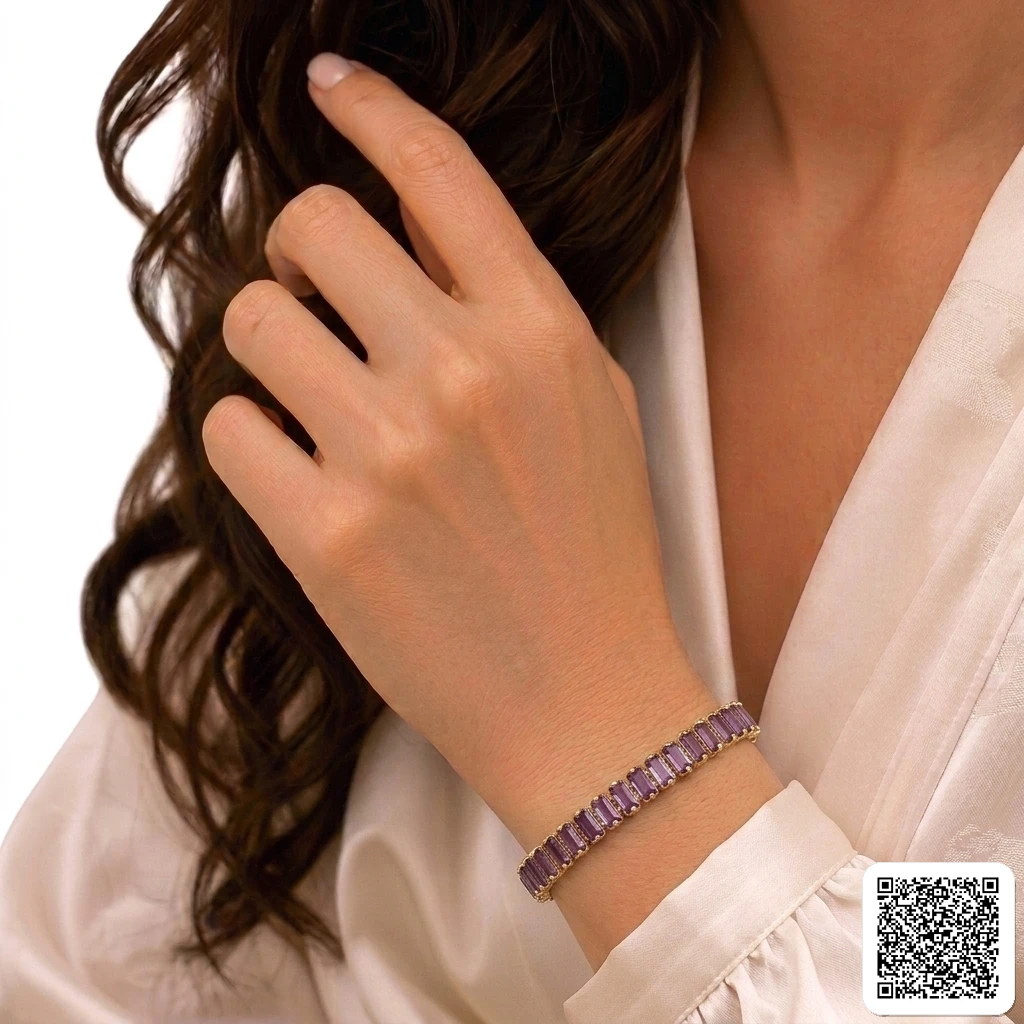 Goldenes Tennis Armband Mit Lila Zirkonia Elegantes Damenarmband