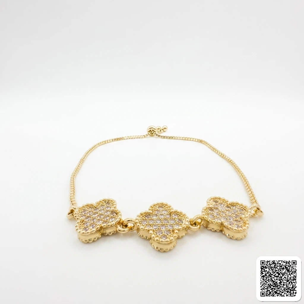 Vergoldetes Damen Armband Mit Zirkonia Kleeblatt Elegantes