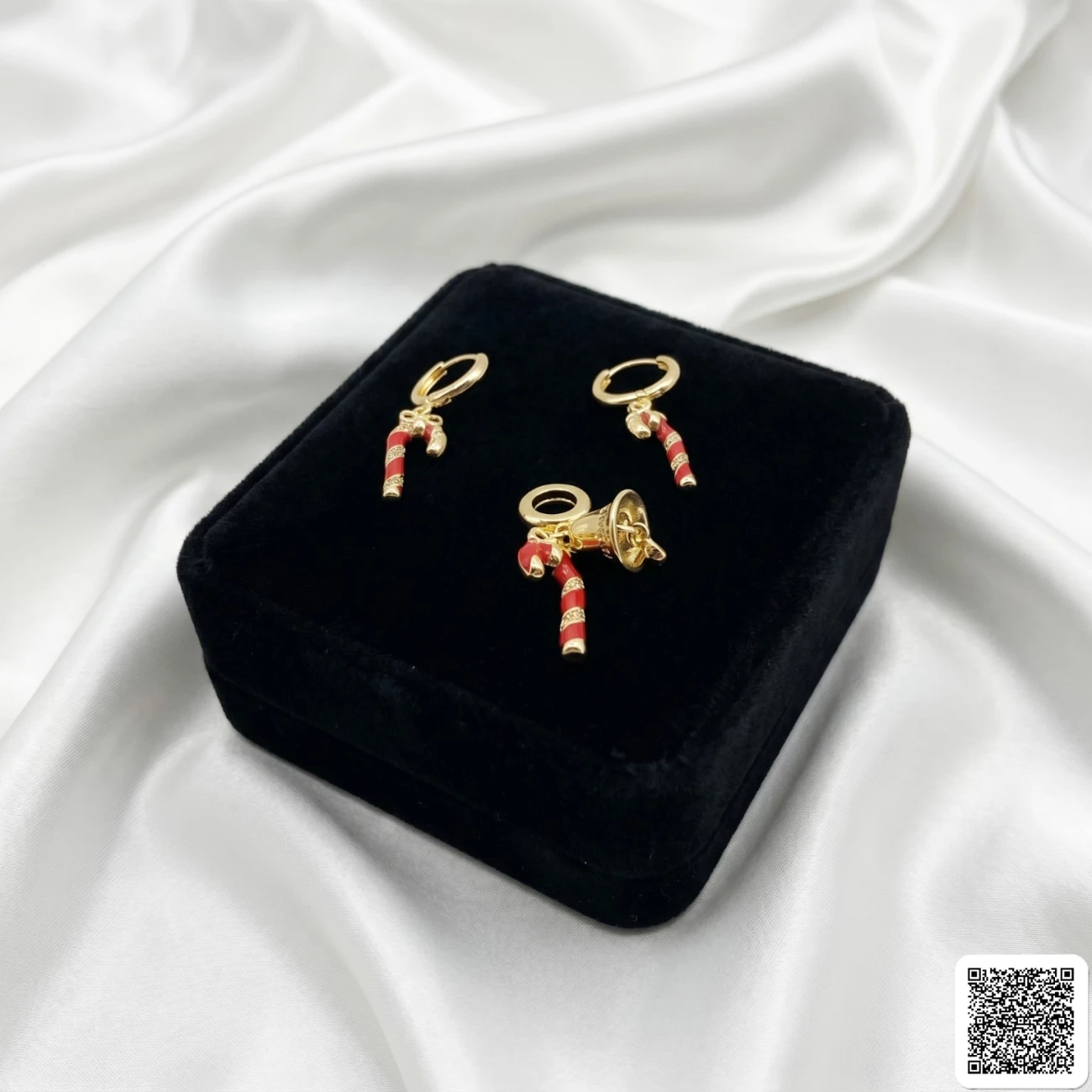 Weihnachts Schmuckset Mit Zuckerstangen Ohrringen Und Ring Roter