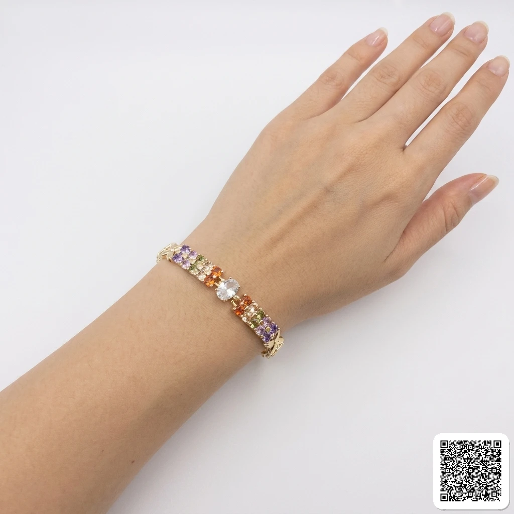 Elegantes Damen-Armband Mit Bunten Zirkonia Und Ovalem Kristall