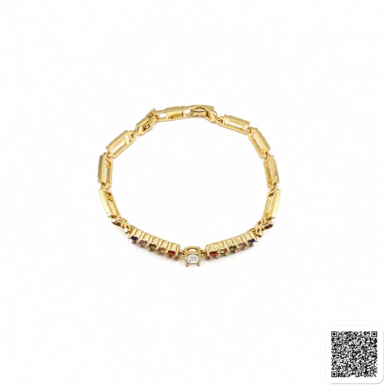 Elegantes Damen-Armband Mit Bunten Zirkonia Und Ovalem Kristall