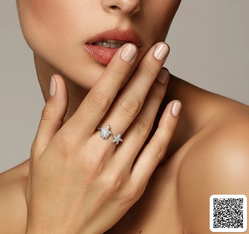 Eleganter Seestern & Schildkröte Zirkonia Ring