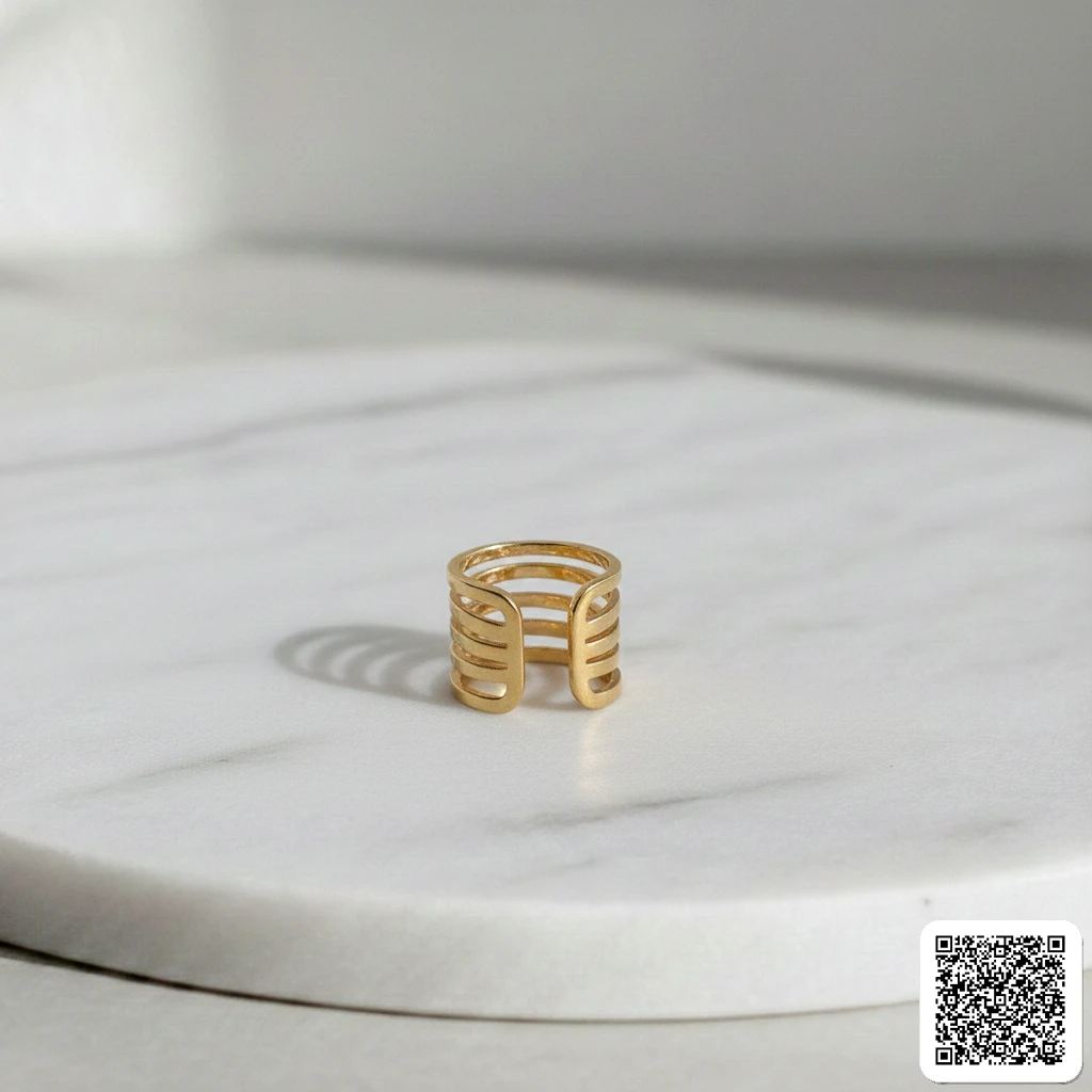 Eleganter Damenring Mit Mehrreihigem Design Goldfarbener