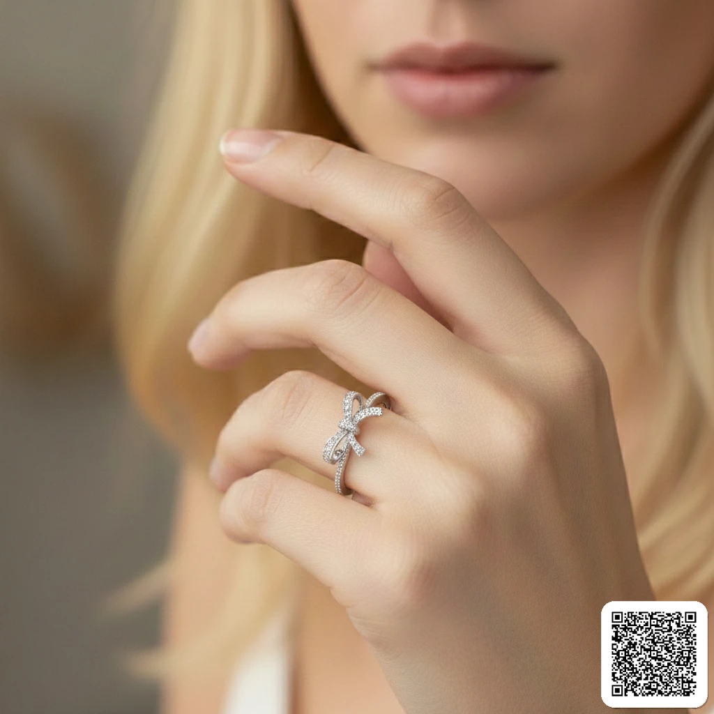 Eleganter Schleifenring Aus Silber Mit Funkelnden Zirkonia