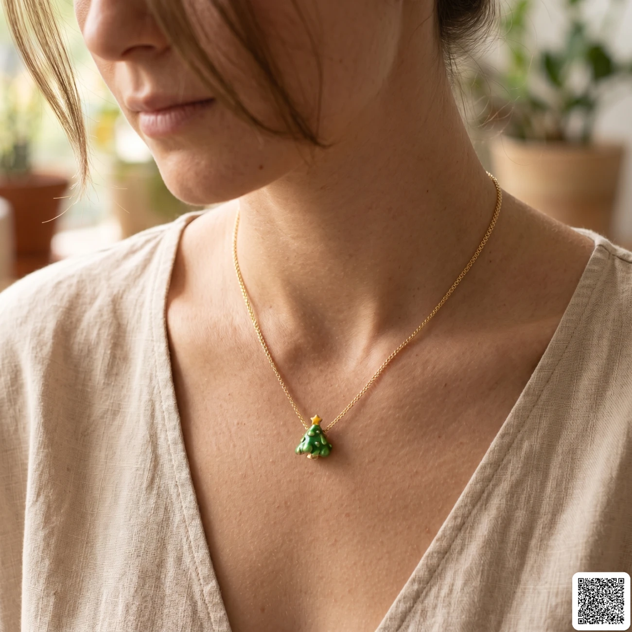 Goldfarbene Weihnachtsbaum Halskette Mit Emaille Damen Modeschmuck