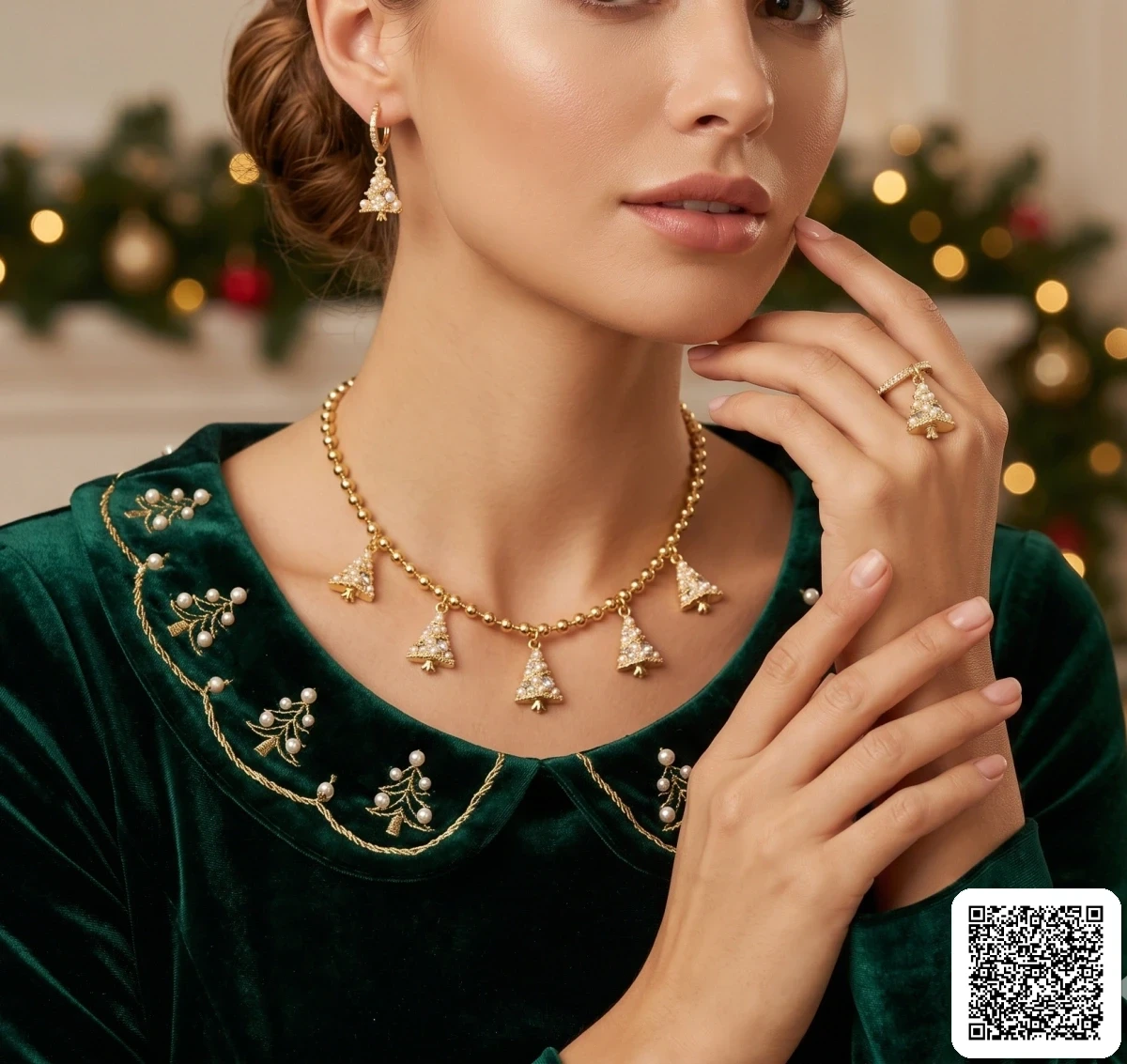 Elegantes Weihnachtsbaum Schmuckset Mit Perlen Halskette Ohrringe