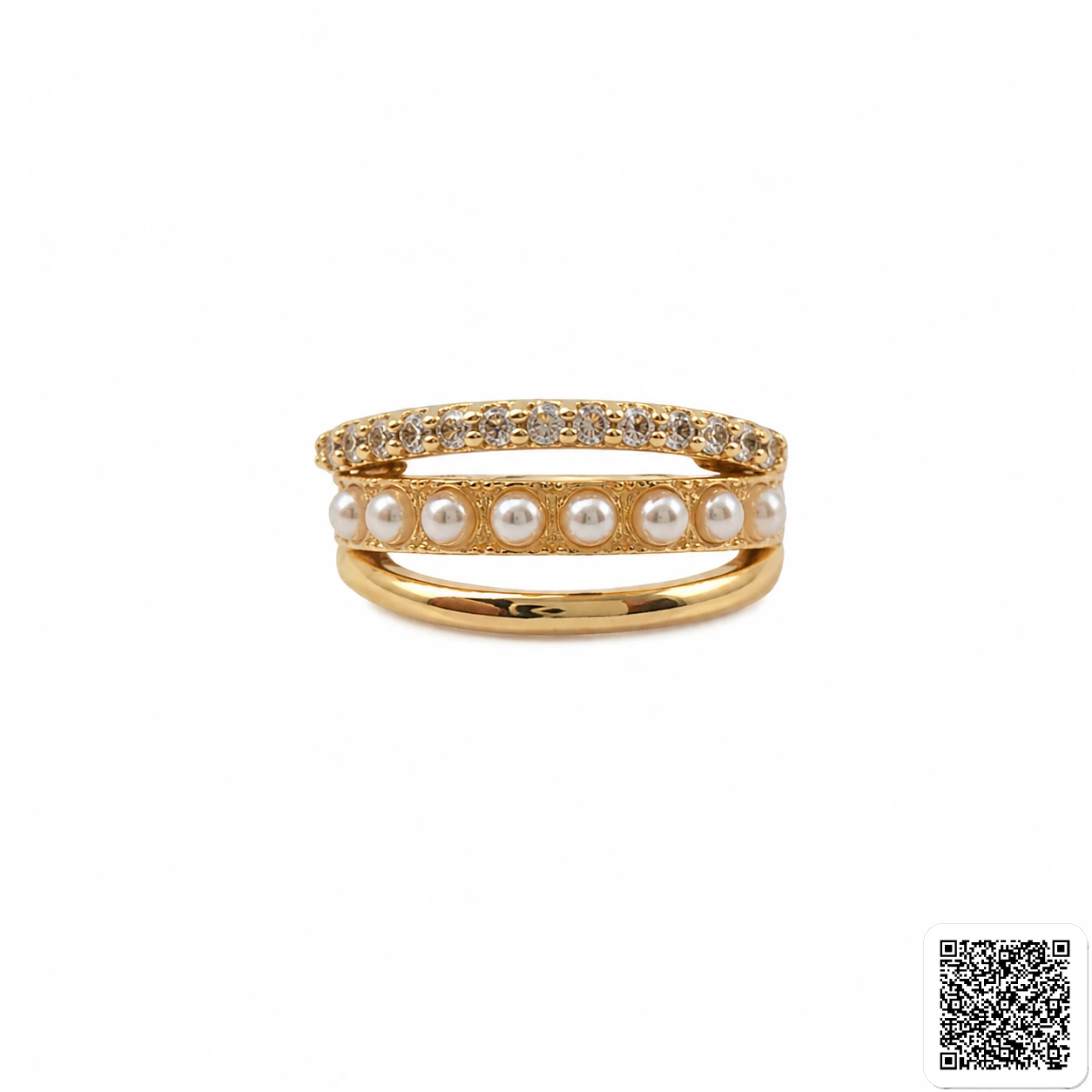 Eleganter Perlenring Mit Zirkonia Für Damen Goldfarbener