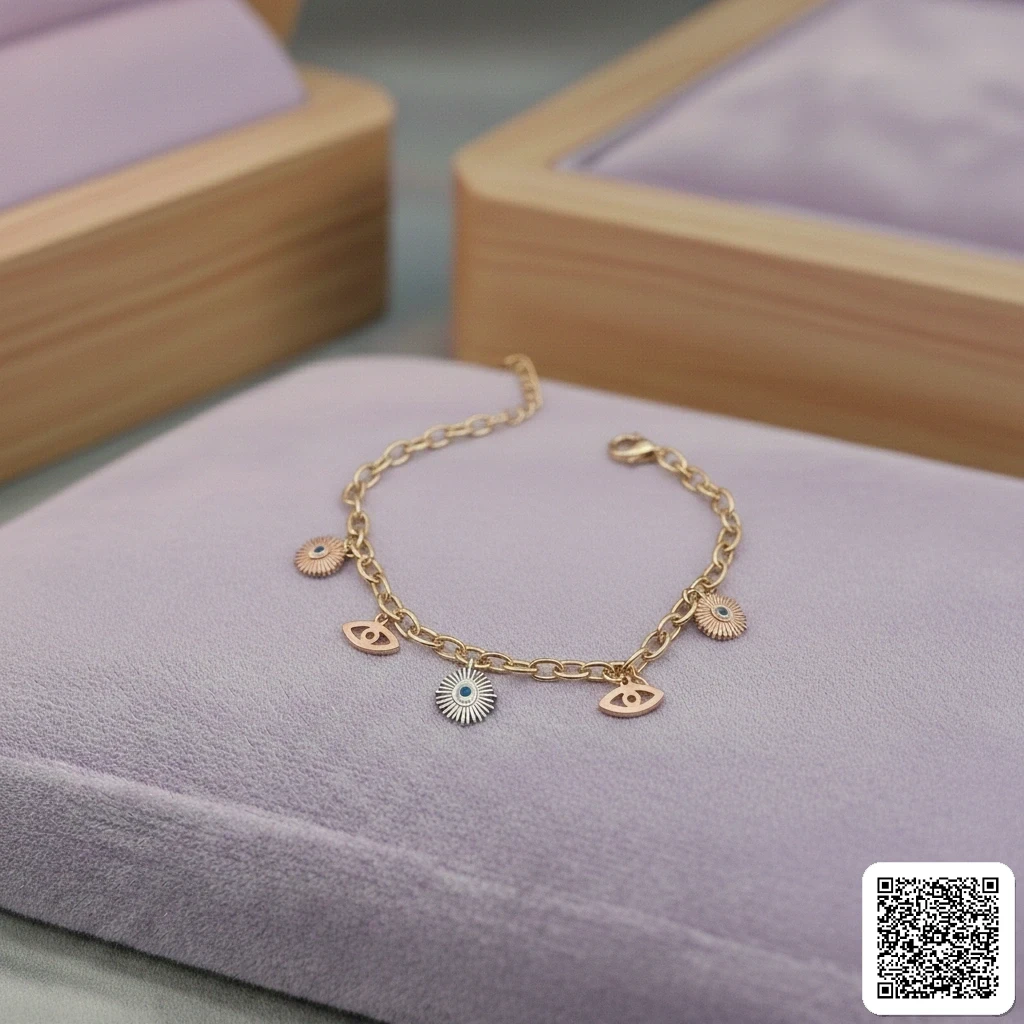 Elegantes Charm-Armband Mit Nazar-Auge Anhängern Goldfarben
