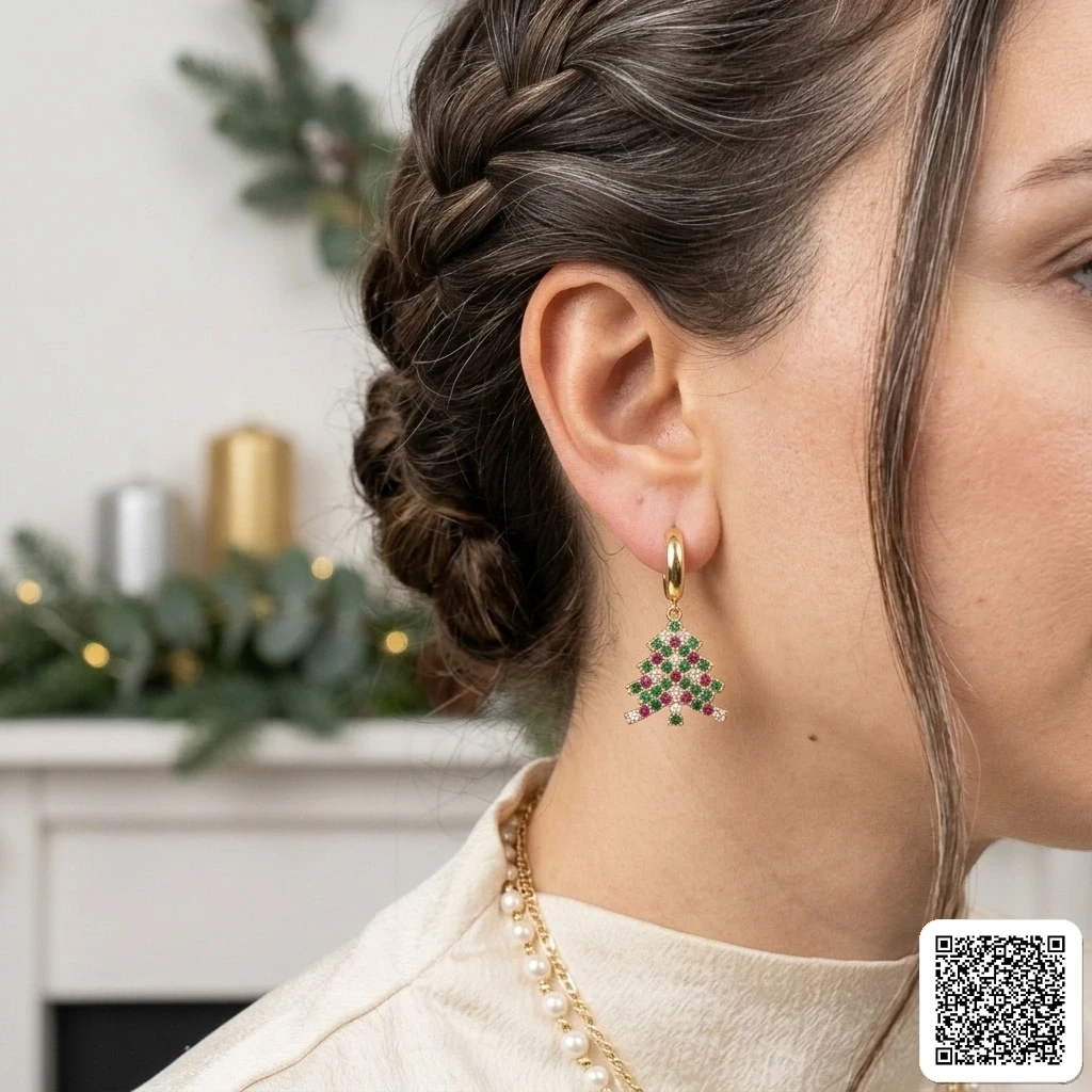 Weihnachtsbaum Creolen Mit Bunten Zirkonia Goldfarben