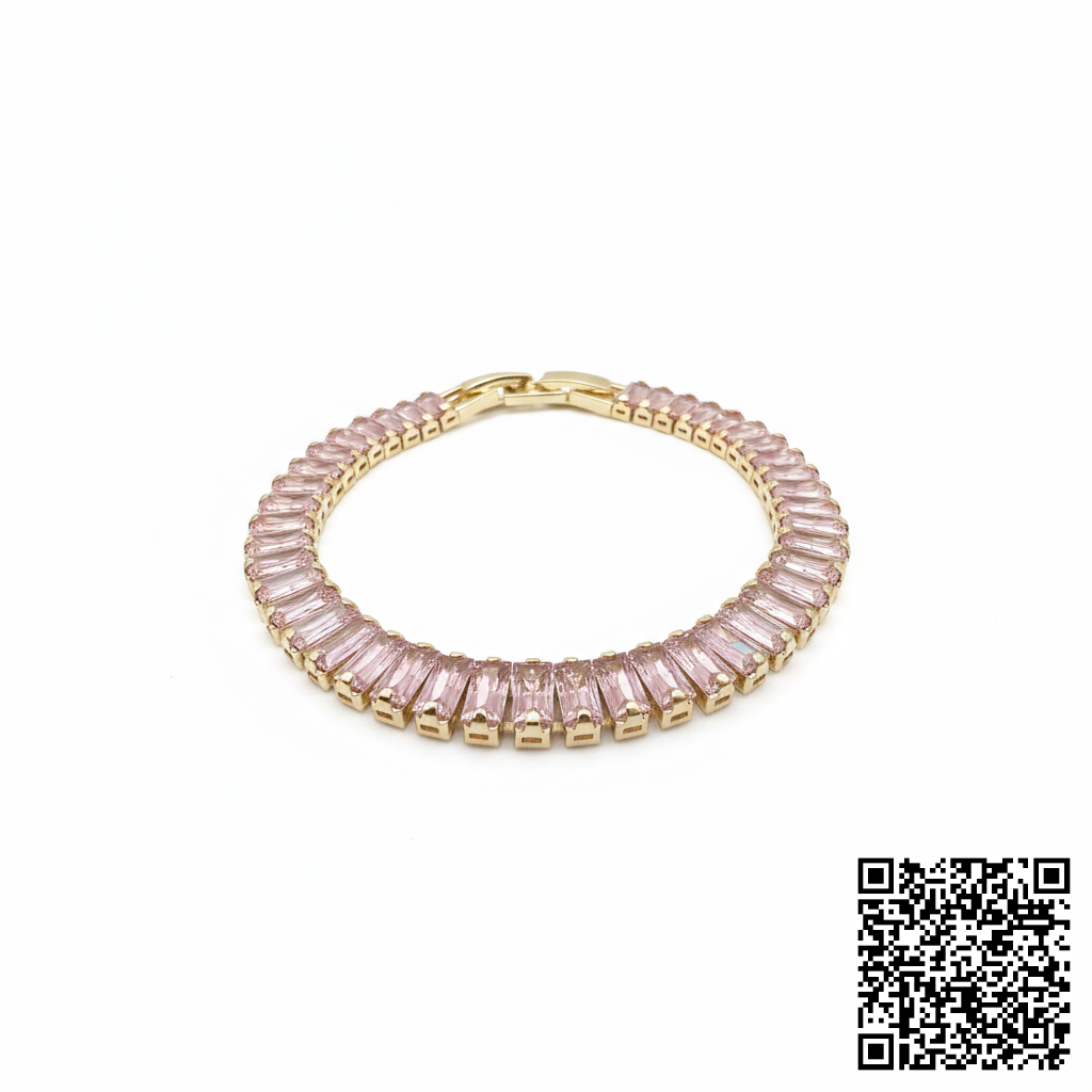 Elegantes Tennisarmband Mit Rosa Baguette-Zirkonia Goldfarben
