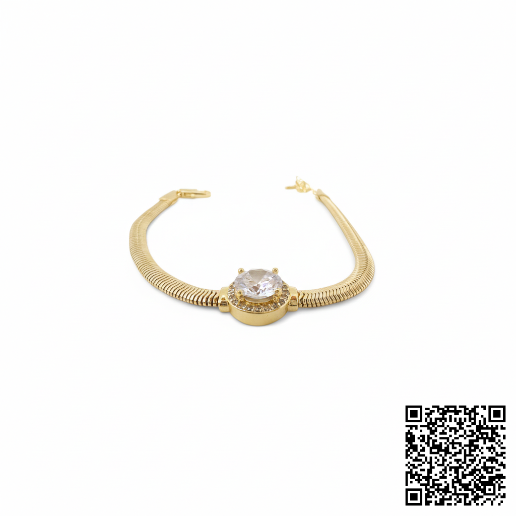 Elegantes Goldfarbenes Armband Mit Rundem Zirkonia-Stein