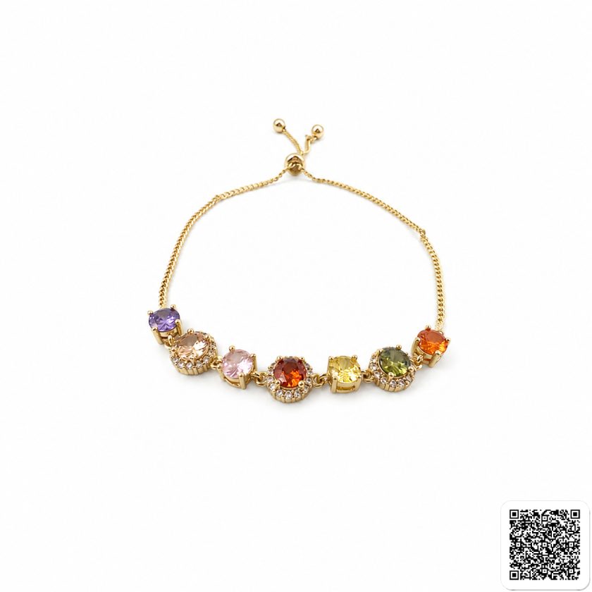Goldenes Armband Mit Bunten Zirkonia-Steinen Verstellbares