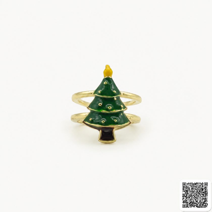 Verstellbarer Weihnachtsbaum-Ring In Gold Niedlicher