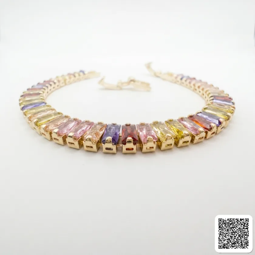 Pastellfarbiges Tennisarmband Mit Rechteckigen Zirkonia-Steinen